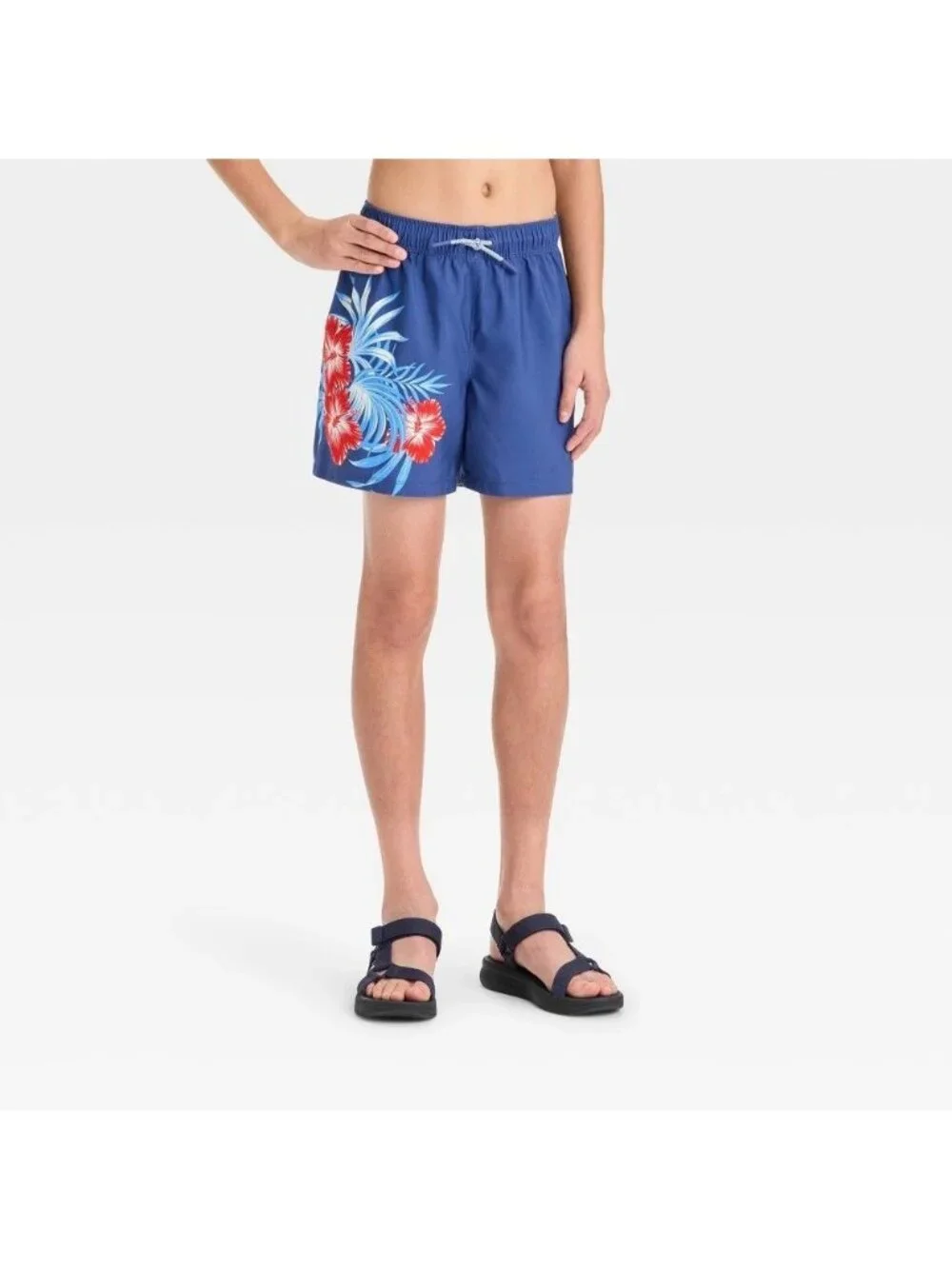 NWT Boys' Hibiscus Printed Swim Trunks - Art Class Blue S MSRP $15